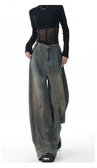 High-waist Wide-leg Vintage-wash Jeans