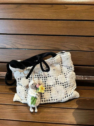 retro style flower two-sided shoulder bag