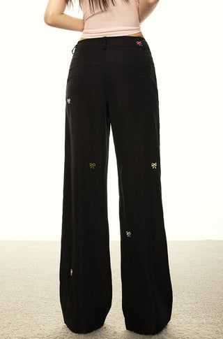 BOW EMBROIDERY WORK WEAR HIGH WAIST TROUSERS