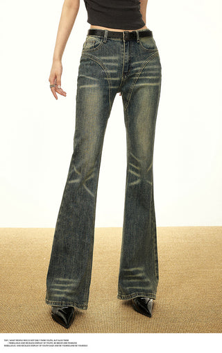 FLARED WIDE LEG RETRO WASHED JEANS