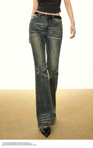 FLARED WIDE LEG RETRO WASHED JEANS