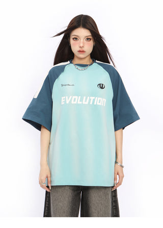 Contrast striped raglan sleeve sports T-shirt