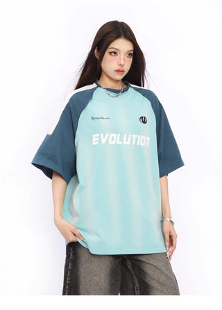 Contrast striped raglan sleeve sports T-shirt