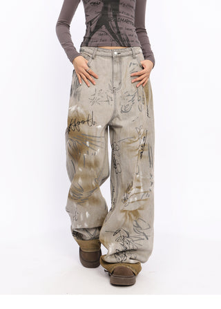 Hand-painted graffiti jeans