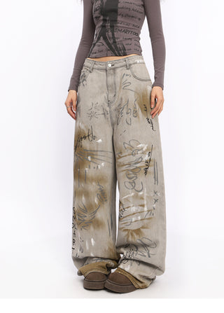 Hand-painted graffiti jeans