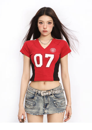 Y2k V-neck slim sports jersey