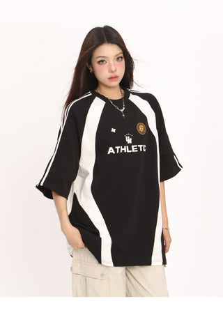 Contrast stitching striped sports jersey