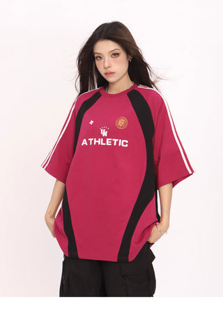 Contrast stitching striped sports jersey