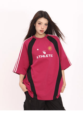 Contrast stitching striped sports jersey