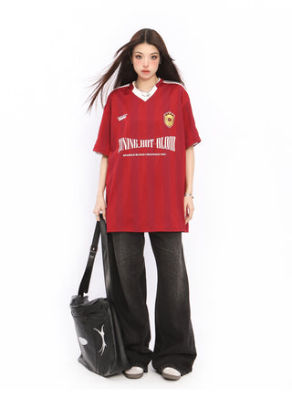 V-neck oversized sports jersey