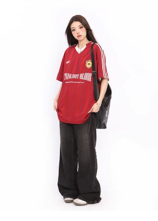 V-neck oversized sports jersey