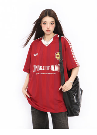 V-neck oversized sports jersey