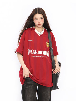 V-neck oversized sports jersey