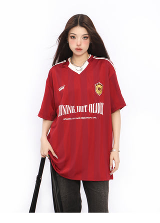 V-neck oversized sports jersey