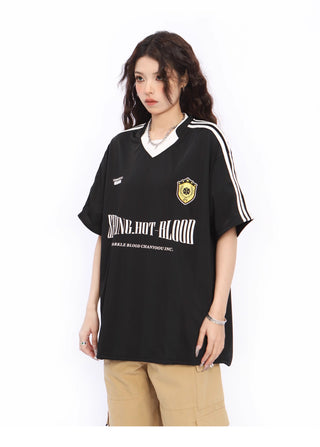 V-neck oversized sports jersey