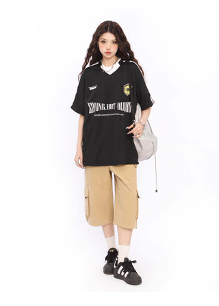 V-neck oversized sports jersey