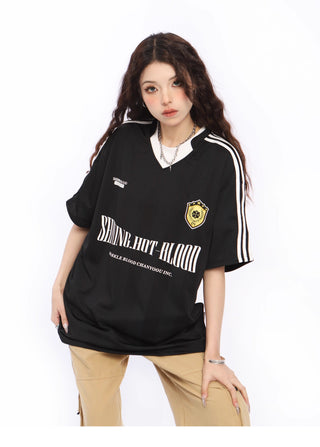 V-neck oversized sports jersey