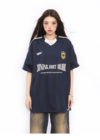 V-neck oversized sports jersey