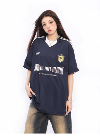 V-neck oversized sports jersey