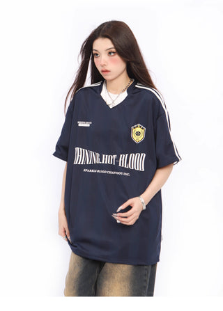 V-neck oversized sports jersey