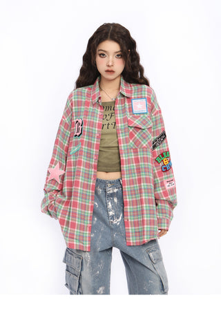 Embroidered plaid thin overshirt