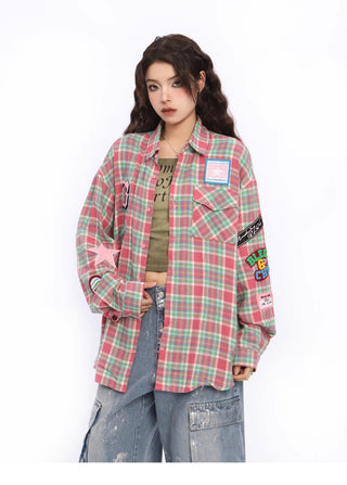 Embroidered plaid thin overshirt