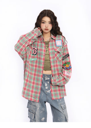 Embroidered plaid thin overshirt