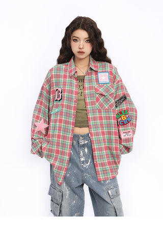 Embroidered plaid thin overshirt