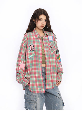 Embroidered plaid thin overshirt