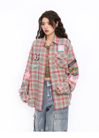 Embroidered plaid thin overshirt