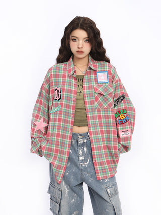 Embroidered plaid thin overshirt