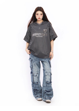 Vertical striped football top