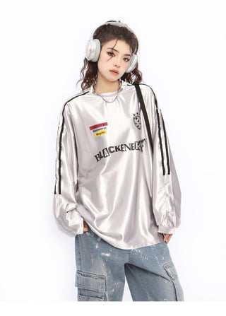 Bright silver letter printed sports jersey