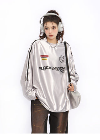 Bright silver letter printed sports jersey