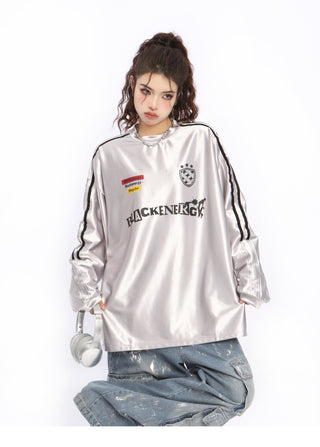 Bright silver letter printed sports jersey