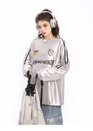 Bright silver letter printed sports jersey