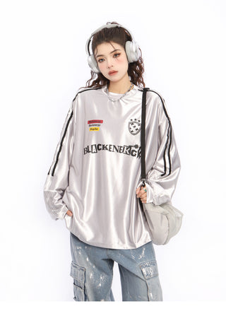 Bright silver letter printed sports jersey