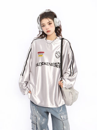 Bright silver letter printed sports jersey