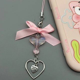 Y2K Bow silver heart charm