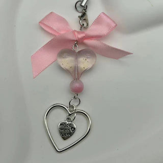 Y2K Bow silver heart charm