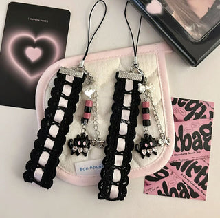 Black Pink Cat Belt phone chain