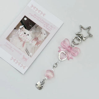 Pink bow shell cute cat pendant charm