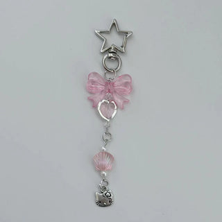 Pink bow shell cute cat pendant charm