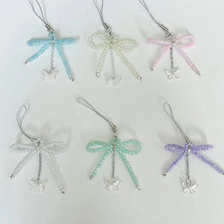 Beaded transparent bow phone charm