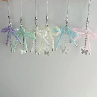 Beaded transparent bow phone charm