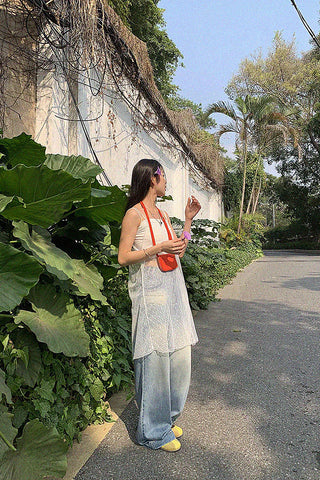 lace blouse mid-length gauze dress