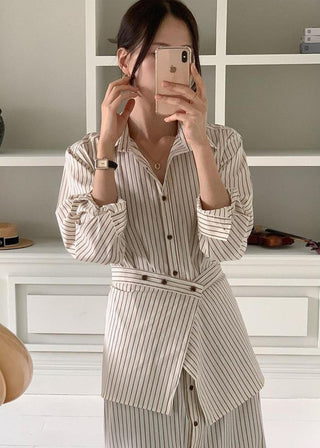 Korea Striped dress Two-piece Set