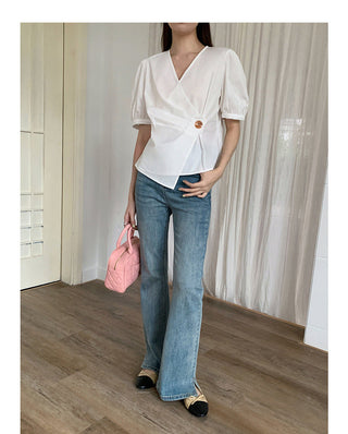 Korean Irregular V-neck top