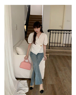 Korean Irregular V-neck top