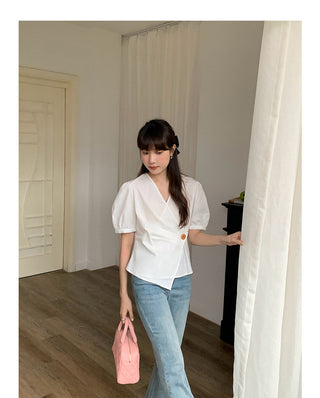 Korean Irregular V-neck top